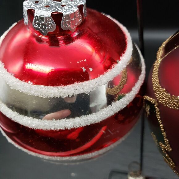 Set of 3 Glass Christmas Ornaments 3" Red White Green Painted Holiday Balls - Picture 2 of 12